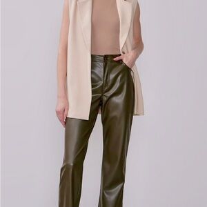 NEW YORK & COMPANY Vegan Leather Straight Leg- OLIVE